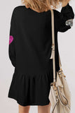 Sequin Heart Round Neck Long Sleeve Mini Dress - Trendsi - Flyclothing LLC