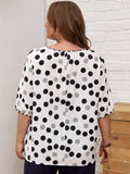 Plus Size Polka Dot Round Neck Half Sleeve Blouse - Trendsi - Flyclothing LLC