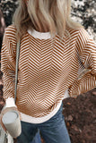 Striped Round Neck Long Sleeve Sweater - Trendsi - Flyclothing LLC