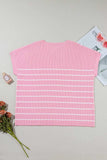 Plus Size Striped Round Neck Cap Sleeve Knit Top - Trendsi - Flyclothing LLC