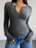 Devine Quarter Button Long Sleeve T-Shirt - Trendsi - Flyclothing LLC
