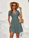 Eyelet Short Sleeve Mini Dress - Trendsi - Flyclothing LLC