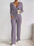 Surplice Long Sleeve Top and Pants Set - Trendsi - Flyclothing LLC