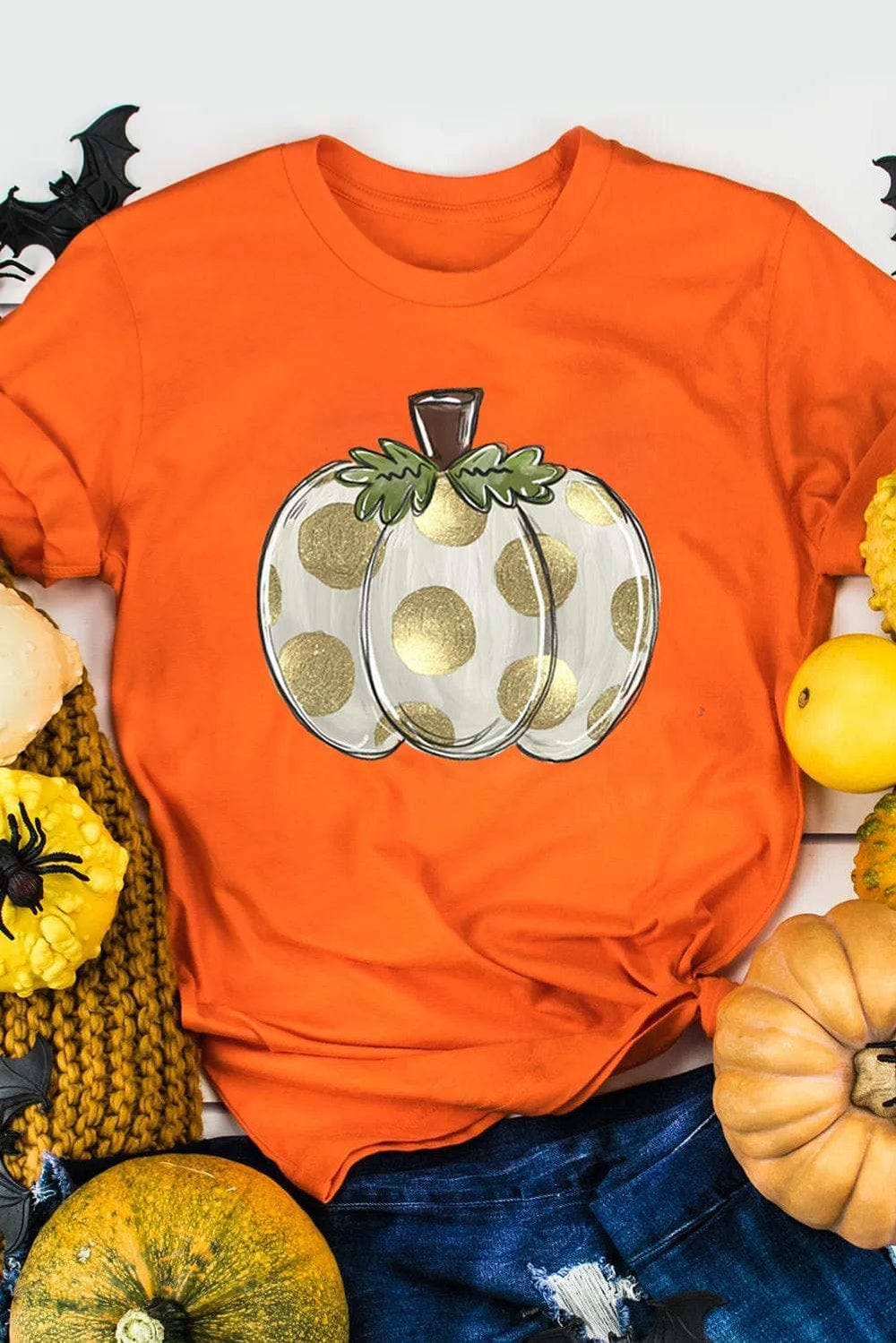 Pumpkin Graphic Round Neck Short Sleeve T-Shirt - Trendsi - Flyclothing LLC