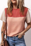 Color Block Round Neck Short Sleeve T-Shirt - Trendsi - Flyclothing LLC