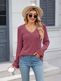 Lace Detail V-Neck Long Sleeve T-Shirt - Trendsi - Flyclothing LLC