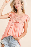 BiBi Jersey Knit Gathered Top with Ruffles - Trendsi - Flyclothing LLC