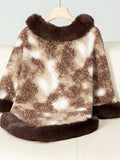 Furry Contrast Three-Quarter Poncho - Trendsi - Flyclothing LLC