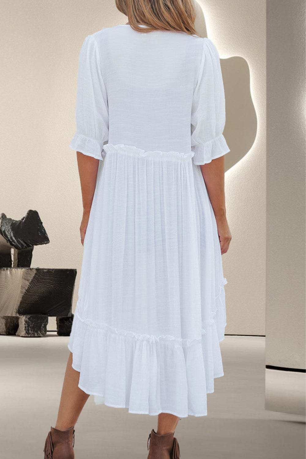 High-Low Half Sleeve Cover Up - Trendsi - Flyclothing LLC