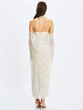 Quimera Almond Beaded Cape Halter Off-Shoulder Maxi Gown - Miss Circle - Flyclothing LLC