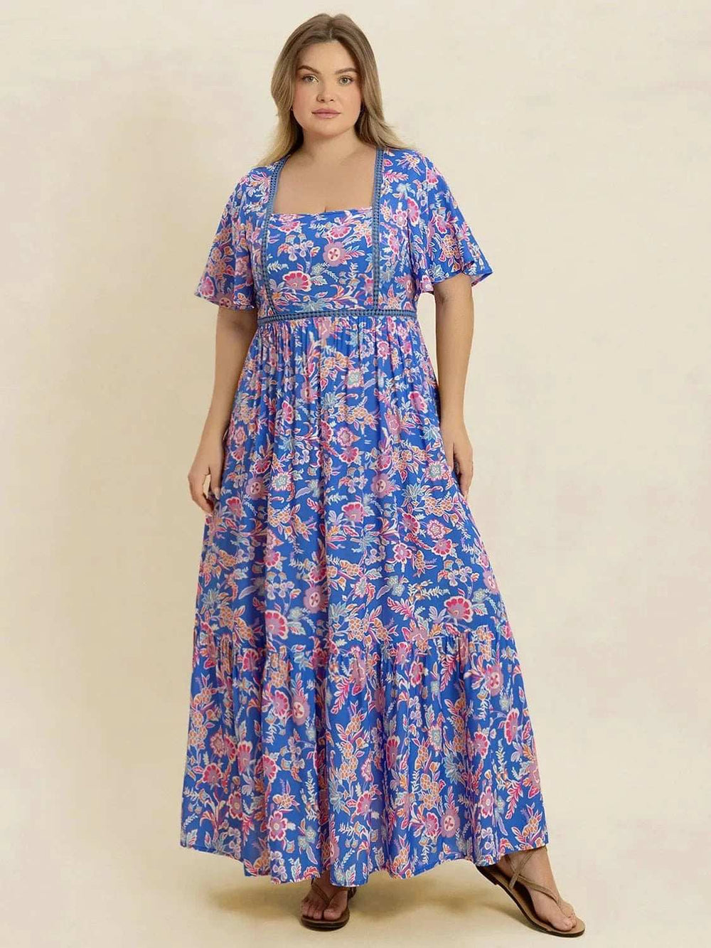 Plus Size Ruched Printed Short Sleeve Dress - Trendsi - Flyclothing LLC