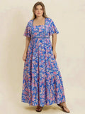 Plus Size Ruched Printed Short Sleeve Dress - Trendsi - Flyclothing LLC