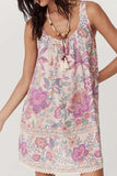 Multicolour Floral Tie Neck Sleeveless Mini Dress - Trendsi - Flyclothing LLC