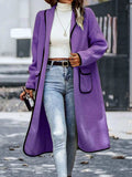 Full Size Contrast Trim Long Sleeve Coat with Pockets - Trendsi - Flyclothing LLC
