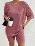 Ribbed Round Neck Top and Shorts Set - Trendsi - Flyclothing LLC