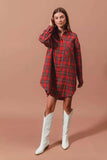 SO ME Christmas Checker Plaid Button Up Shirt Dress - Trendsi - Flyclothing LLC