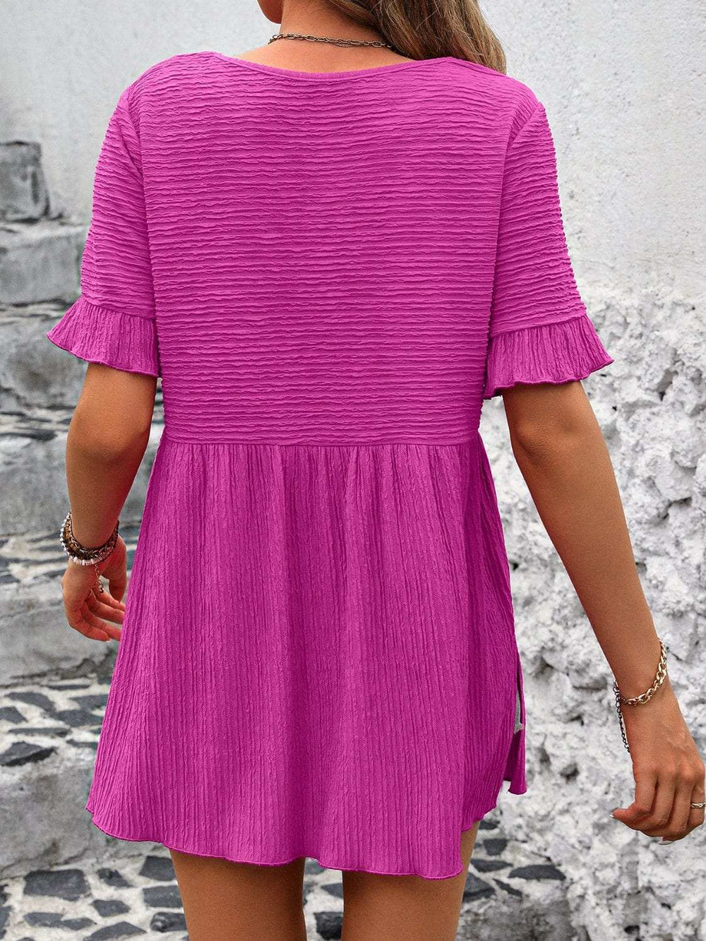 Round Neck Short Sleeve Blouse - Trendsi - Flyclothing LLC