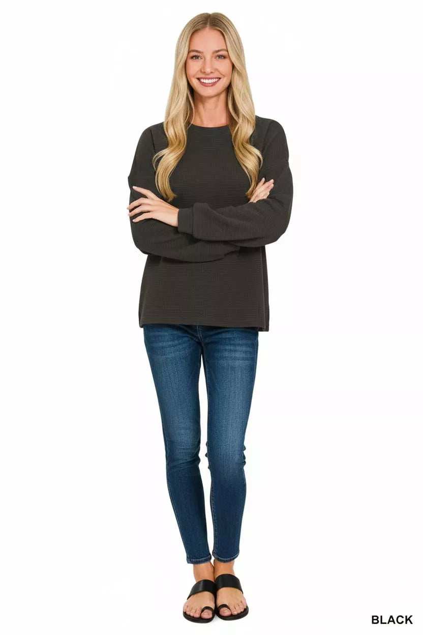 Zenana Double Knit Round Neck Long Sleeve Top - Trendsi - Flyclothing LLC