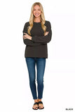 Zenana Double Knit Round Neck Long Sleeve Top - Trendsi - Flyclothing LLC