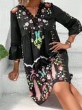 Lace Detail Printed Three-Quarter Sleeve Dress - Trendsi - Flyclothing LLC