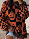 Exposed Seam Pumpkin Round Neck Long Sleeve Sweater - Trendsi - Flyclothing LLC