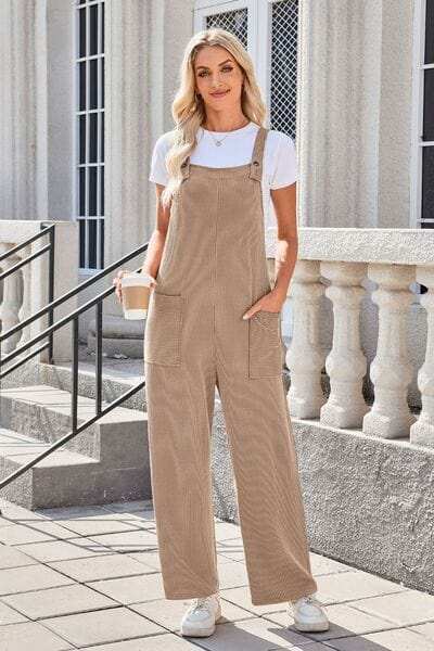 Lovelet Square Neck Wide Strap Overalls with Pockets - Trendsi - Flyclothing LLC