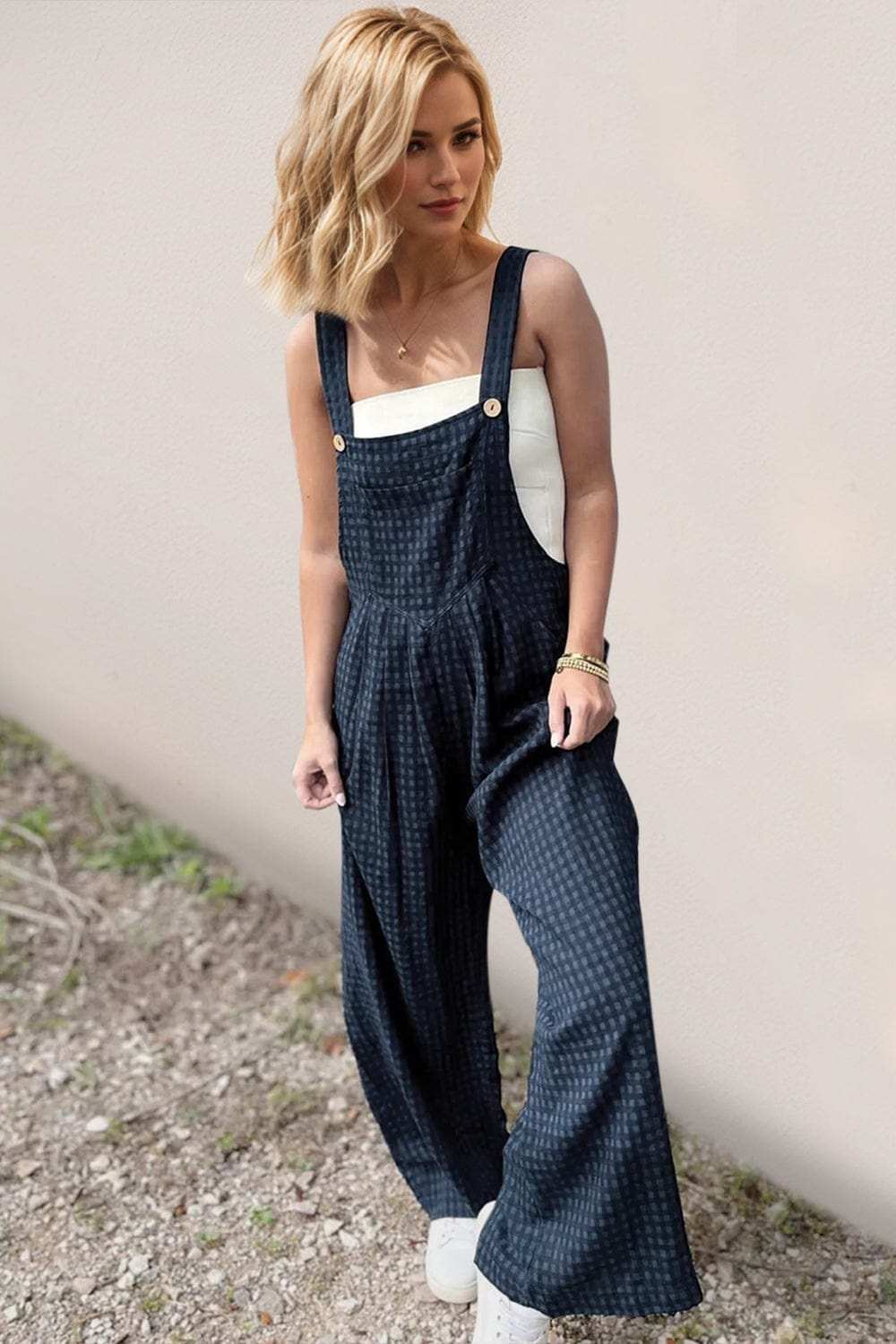 Oh Full Size Plaid Wide Leg Overalls with Pockets - Trendsi - Flyclothing LLC