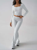 Devine Square Neck Long Sleeve Top and Pants Set - Trendsi - Flyclothing LLC