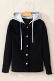 Drawstring Button Up Long Sleeve Hooded Jacket - Trendsi - Flyclothing LLC