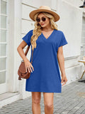 V-Neck Short Sleeve Mini Tee Dress - Trendsi - Flyclothing LLC