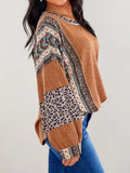 Leopard Round Neck Long Sleeve Sweatshirt - Trendsi - Flyclothing LLC