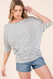 BOMBOM Striped Boat Neck Dolman Sleeve Top - Trendsi - Flyclothing LLC