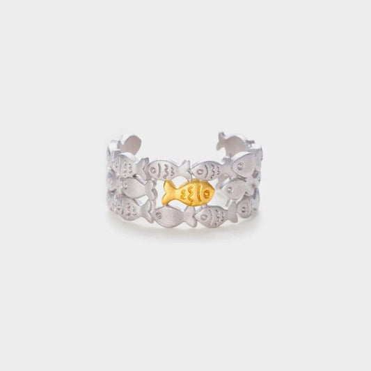 925 Sterling Silver Fish Open Ring - Trendsi - Flyclothing LLC