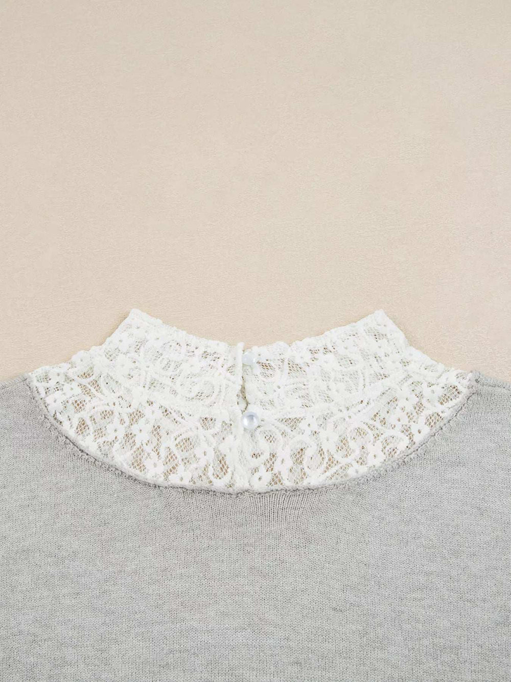 Button Keyhole Lace Patchwork Drop Shoulder Sweater - Trendsi - Flyclothing LLC