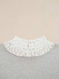 Button Keyhole Lace Patchwork Drop Shoulder Sweater - Trendsi - Flyclothing LLC