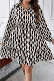 Plus Size Printed Johnny Collar Long Sleeve Dress - Trendsi - Flyclothing LLC