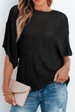 Scallop Edge Half Sleeve Pointelle Knit Top - Trendsi - Flyclothing LLC