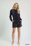Umgee Velour Drawstring Mini Dress with Long Sleeves - Trendsi - Flyclothing LLC