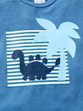 Children's Dinosaur Print Tee & Striped Shorts Set - Trendsi - Flyclothing LLC