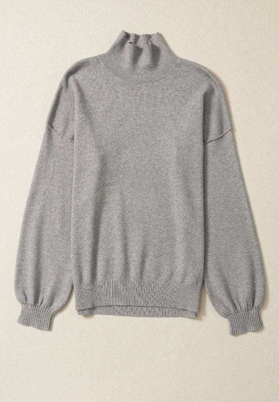 Mock Neck Dropped Shoulder Sweater - Trendsi - Flyclothing LLC