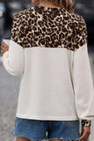 Waffle-Knit Leopard V-Neck Long Sleeve Blouse - Trendsi - Flyclothing LLC