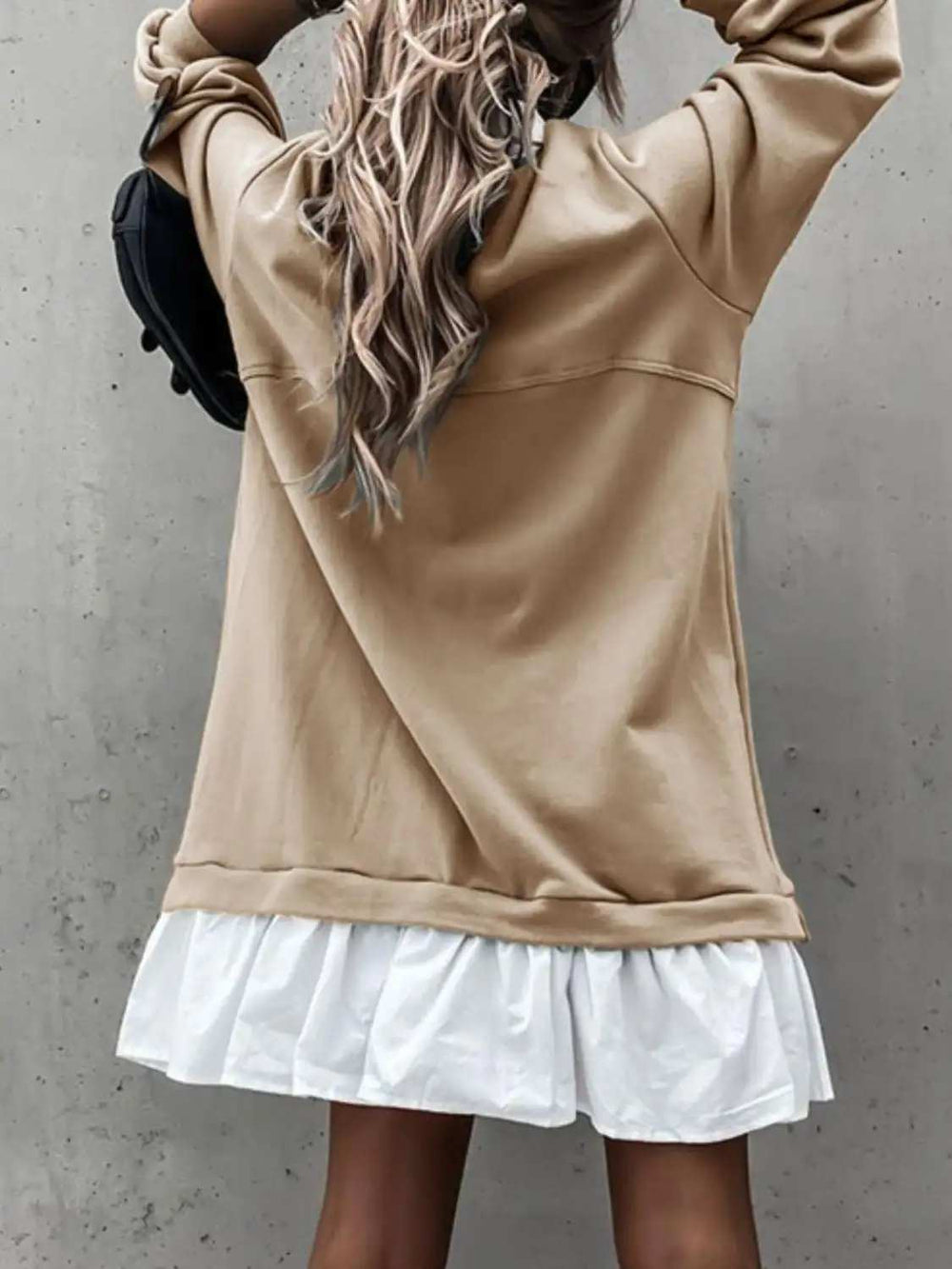 Devine Ruffle Hem Long Sleeve Mini Dress - Trendsi - Flyclothing LLC