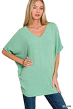 Zenana Raised Rib V-Neck Batwing Top - Trendsi - Flyclothing LLC