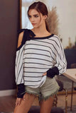 BiBi Stripe Yarn Dye Waffle One Shoulder Ribbon Detail Top - Trendsi - Flyclothing LLC