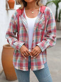 Plaid Long Sleeve Hooded Jacket - Trendsi - Flyclothing LLC