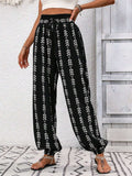 Tied Printed High Waist Pants - Trendsi - Flyclothing LLC