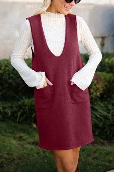 Lovelet Pocketed V-Neck Mini Sweater Overall Dress - Trendsi - Flyclothing LLC