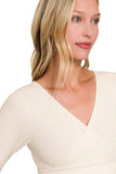 Zenana Ribbed Surplus Waist Band Long Sleeve Top - Trendsi - Flyclothing LLC