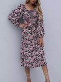 Floral Print Long Sleeve Midi Dress - Trendsi - Flyclothing LLC