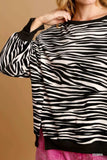 Umgee Zebra Striped Fleece Pullover Sweater Shirt - Trendsi - Flyclothing LLC